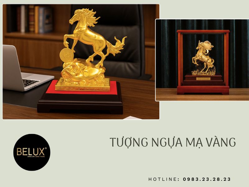 Tượng Ngựa Mạ Vàng Cao Cấp – Biểu Trưng Thành Đạt Cho Không Gian Làm Việc Và Kinh Doanh